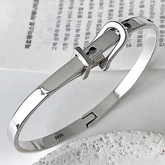 Sterling Silver Buckle Bracelet Bangle Adjustable Unisex Belt Geometric - Picture 2 of 6